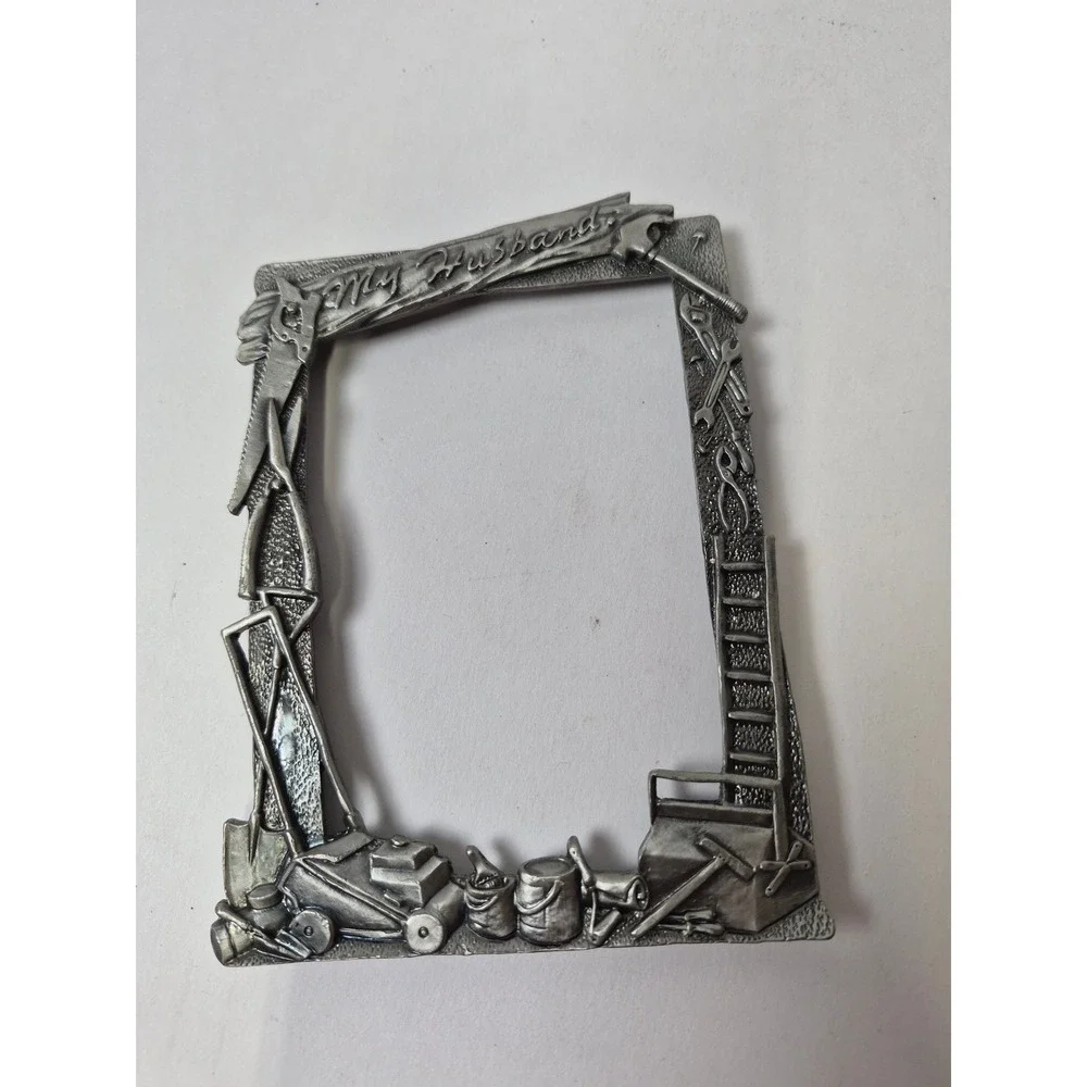 Vintage Perfect My Husband Handyman Tools Pewter Metal Picture Frame 5x4